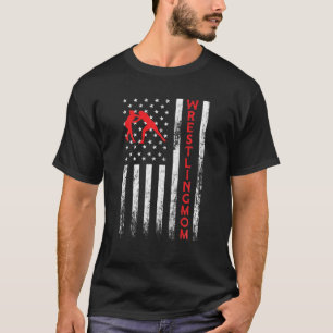 Wrestling Mum Wrestler Mama Vintage American Flag T-Shirt