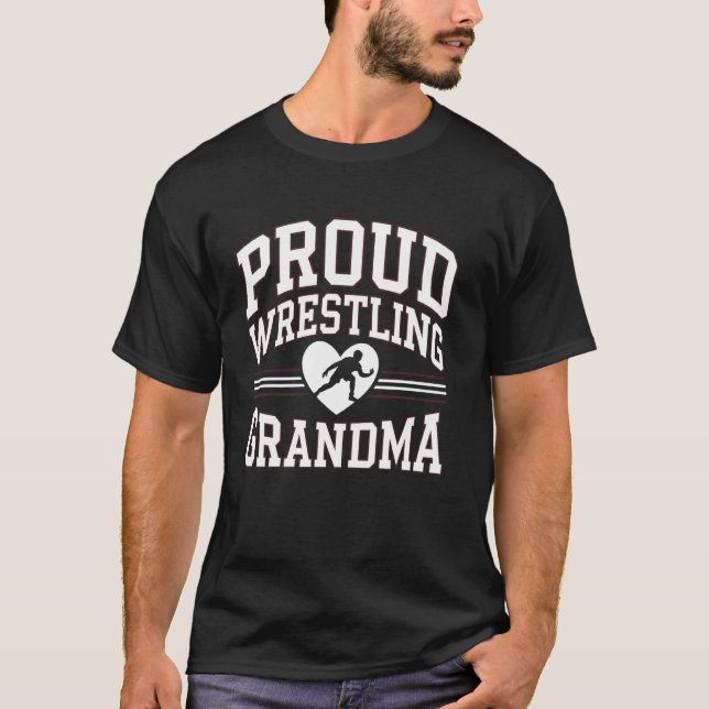Wrestling Proud Grandma Heart Wrestler T-Shirt (Front)