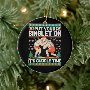Wrestling Put Your Singlet On Christmas Wrestler Ceramic Tree Decoration