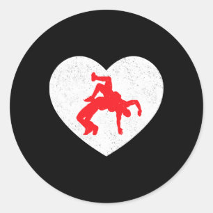 Wrestling Silhouette Valentine Heart Shape Lovers  Classic Round Sticker