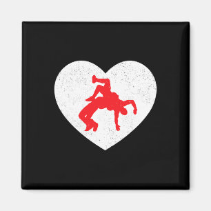 Wrestling Silhouette Valentine Heart Shape Lovers  Magnet