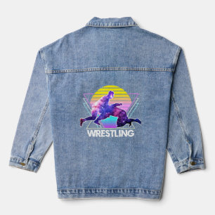 Wrestling Sports Retro Vintage Vaporwave 90s Wrest Denim Jacket