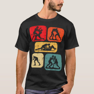 Wrestling Takedown Silhouettes Retro Wrestler Men T-Shirt
