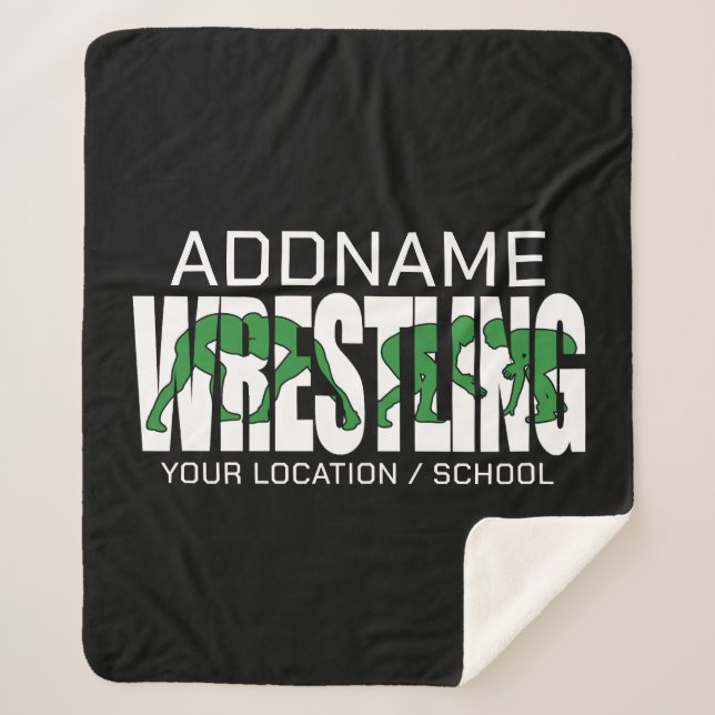 Wrestling Team ADD TEXT School Athlete Wrestler Sherpa Blanket (Front)