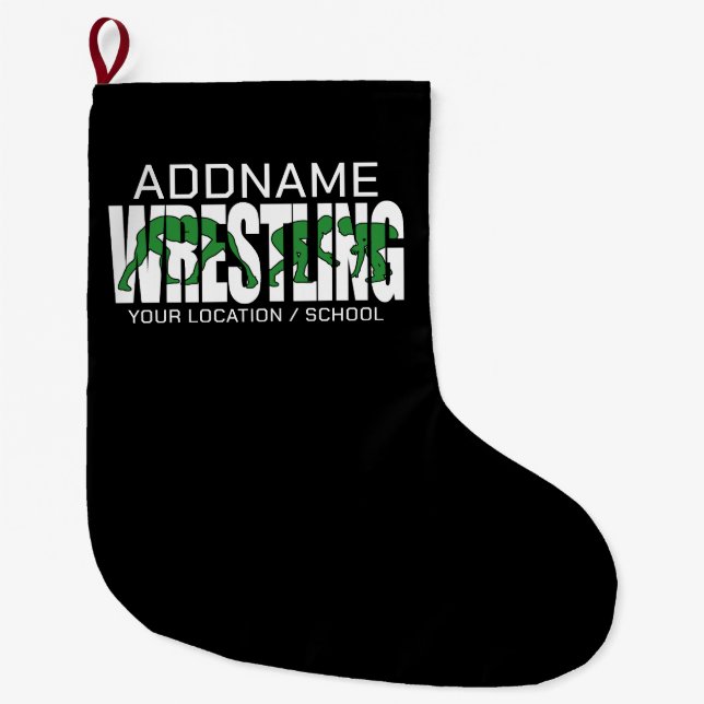 Wrestling Team ADD TEXT School Varsity Wrestler Large Christmas Stocking (Front)