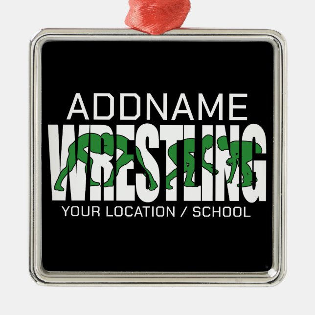 Wrestling Team ADD TEXT School Varsity Wrestler Metal Tree Decoration (Front)