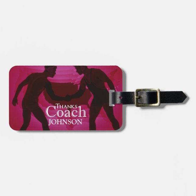 Wrestling Thanks Coach Silhouette Red Luggage Tag (Front Horizontal)