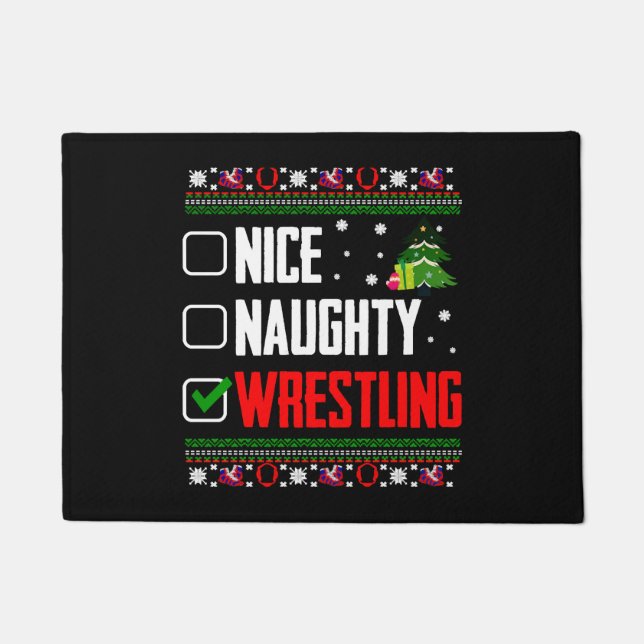 Wrestling Ugly Christmas Doormat (Front)