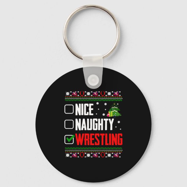 Wrestling Ugly Christmas Key Ring (Front)
