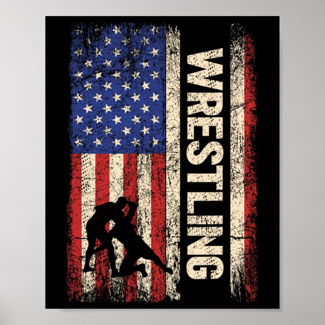 Wrestling Usa American Flag Shirt Wrestle 4th Of J Poster (Front)