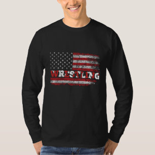 Wrestling Usa Flag Vintage Love Training Fighting T-Shirt
