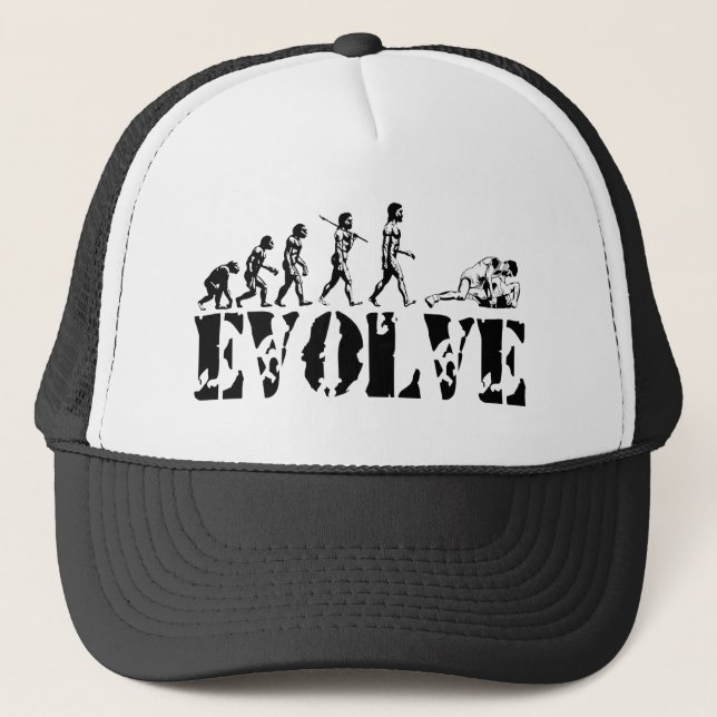 Wrestling Wrestler Grappling Sports Evolution Art Trucker Hat (Front)