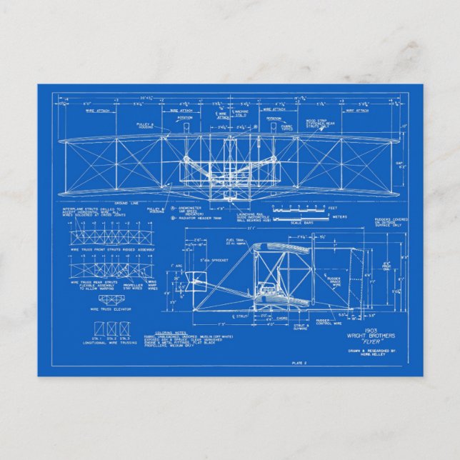 Wright Bros. "Flyer" Blueprint 1903 Postcard (Front)