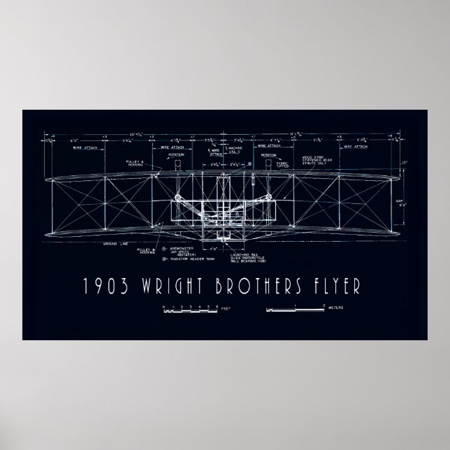 WRIGHT BROS KITTY HAWK FLYER BLUEPRINT POSTER (Front)