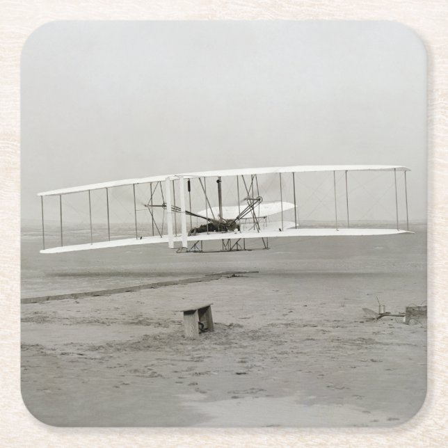 Wright Brothers Flyer First Plane Flight Aviation Square Paper Coaster (Front)