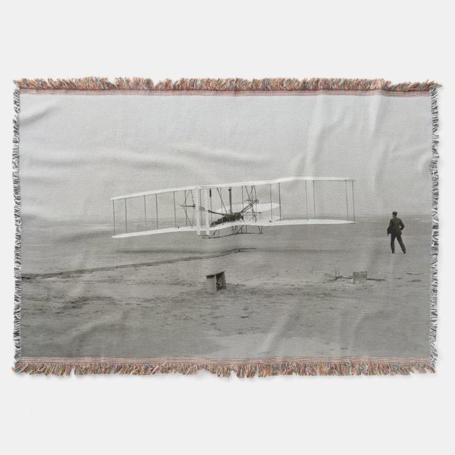 Wright Brothers Flyer First Plane Flight Aviation Throw Blanket (Front)