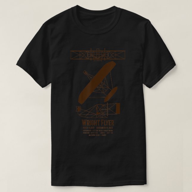 Wright Brothers Flyer First Plane Infographic  T-Shirt (Design Front)