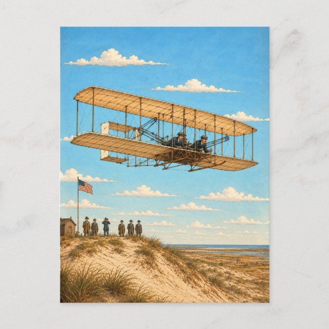 Wright Brothers Flyer Over Kitty Hawk Postcard (Front)