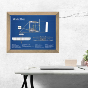 Wright Flyer- Aeroplane Blueprint Drawing Plans AB Photo Print