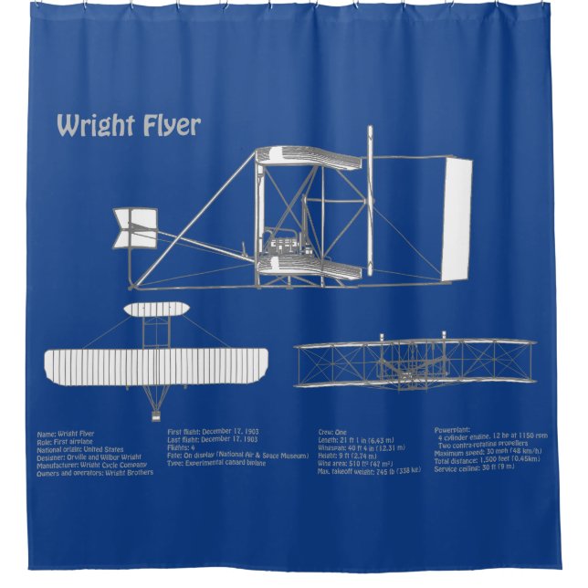 Wright Flyer- Aeroplane Blueprint Drawing Plans AB Shower Curtain (Front)