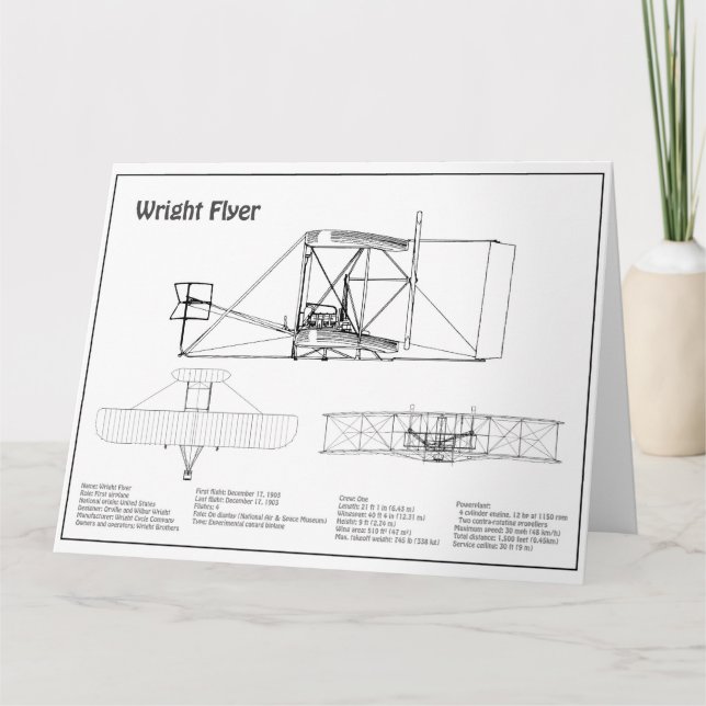 Wright Flyer- Aeroplane Blueprint Drawing Plans BD Thank You Card (Front)