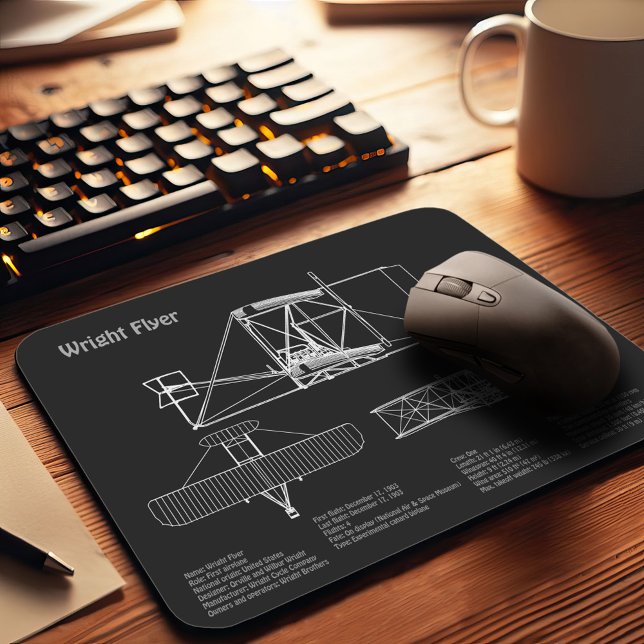 Wright Flyer- Aeroplane Blueprint Drawing Plans PD Mouse Pad (Creator Uploaded)