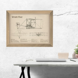 Wright Flyer- Aeroplane Blueprint Drawing Plans SD Photo Print