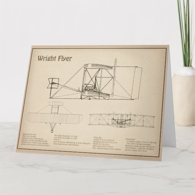 Wright Flyer- Aeroplane Blueprint Drawing Plans SD Thank You Card (Front)