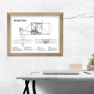 Wright Flyer- Airplane Blueprint Drawing Plans BD Photo Print