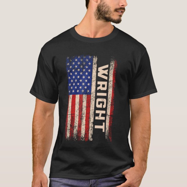 Wright Last Name Shirt Wright Name American Flag (Front)