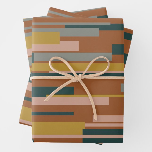 Wright Midcentury Modern Geometric Pattern Rust Wrapping Paper Sheet (In situ)