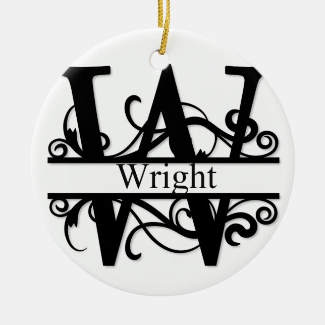 Wright Monogram Ceramic Tree Decoration (Front)