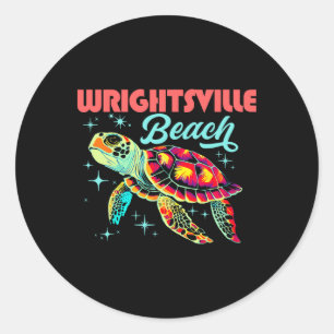 Wrightsville Beach Nc Artistic Sea Turtle Retro  Classic Round Sticker