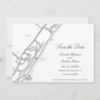 Wrightsville Beach NC Map Black and White Wedding