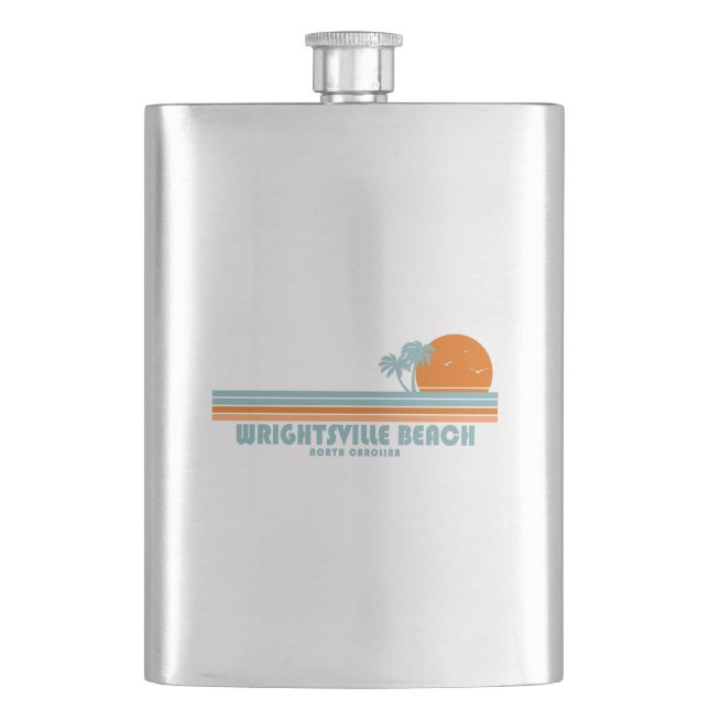 Wrightsville Beach North Carolina Sun Palm Trees Hip Flask (Front)