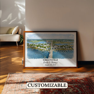 Wrightsville North Carolina Poster, Watercolor, Cu Poster