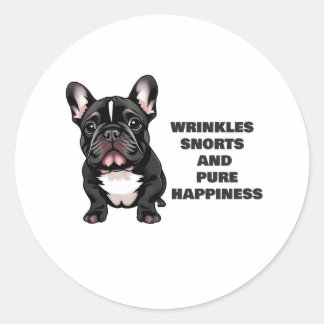 Wrinkles, snores and pure happiness classic round sticker