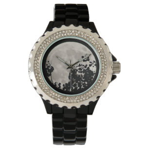 Wrist watch moon with black leaves