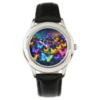 Wristwatch in neon colors with butterfly motif