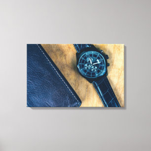 wristwatch with wallet purse canvas print