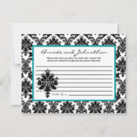 Writable Advice Card Black Teal Damask Lace