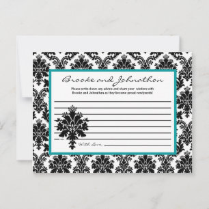 Writable Advice Card Black Teal Damask Lace