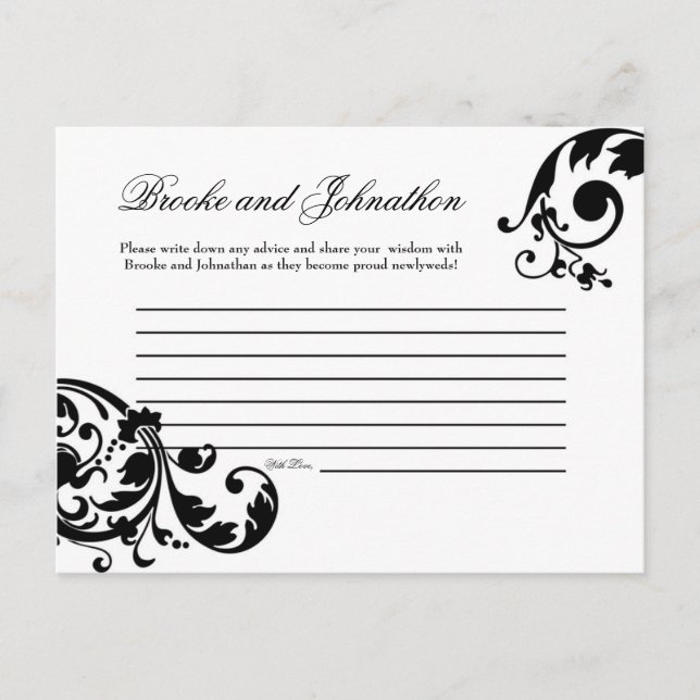 Writable Advice Card Black White Floral Filigree (Front)