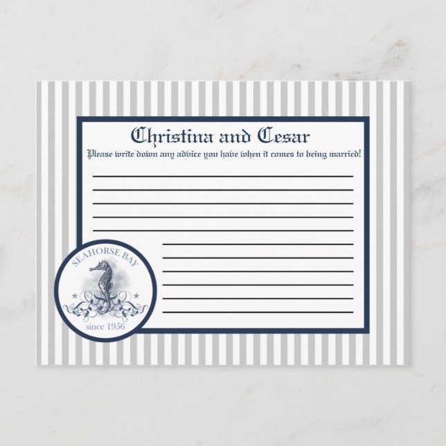 Writable Advice Card Blue Seahorse stripes beach o (Front)
