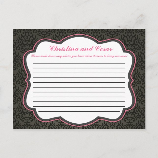 Writable Advice Card Damask/Stripes Pink Crown Bla (Front)