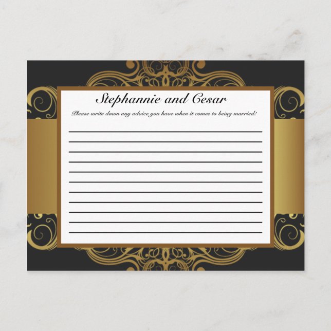Writable Advice Card Gold and Black Damask (Front)