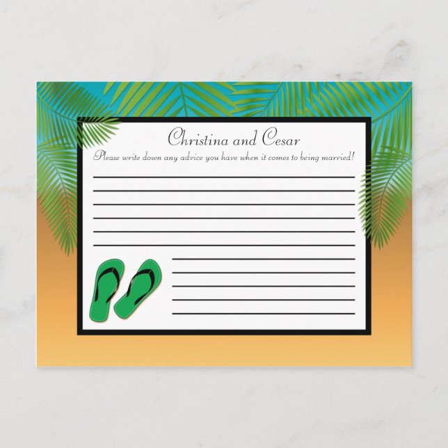 Writable Advice Card His/Hers Sandals On Beach pla (Front)