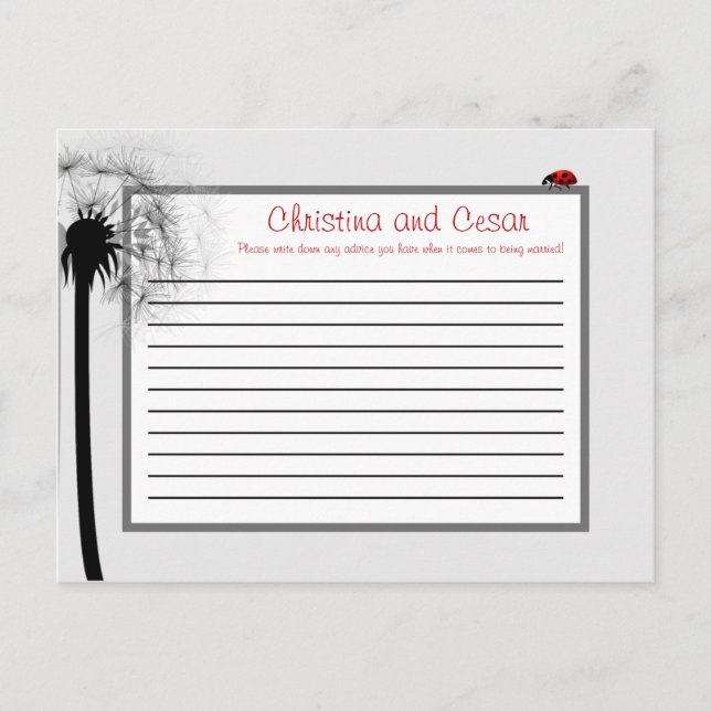 Writable Advice Card Lady Bug on Dandelion Red Sil (Front)