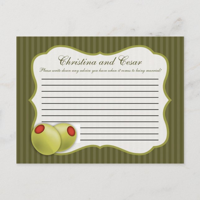Writable Advice Card Martini Olives Green Stripes (Front)