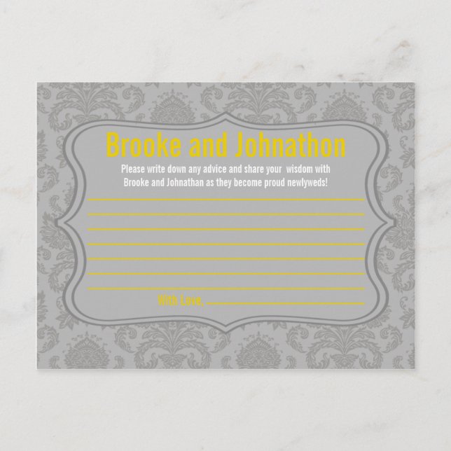 Writable Advice Card Modern Grey Damask Lace Print (Front)